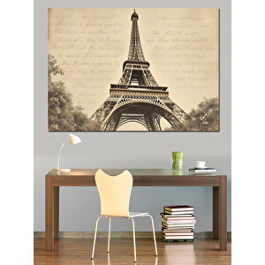 Sepya Tonlarında Eyfel Kulesi Dekoratif Kanvas - Mdf Ahşap Tablo