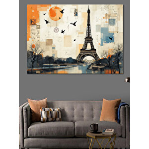 Eyfel Kulesi Kuşlu Kolaj Dekoratif Kanvas - Mdf Ahşap Tablo 25x35 cm