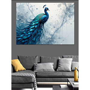 Buzlu Arka Plan Mavi Tavus Kuşu Dekoratif Kanvas - Mdf Ahşap Tablo 50x70 cm