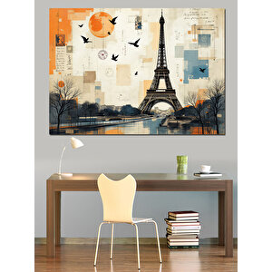 Eyfel Kulesi Kuşlu Kolaj Dekoratif Kanvas - Mdf Ahşap Tablo