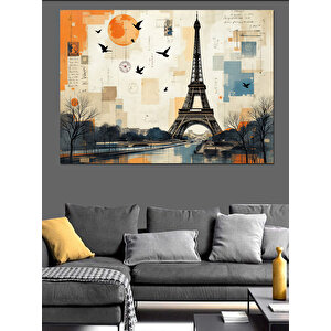 Eyfel Kulesi Kuşlu Kolaj Dekoratif Kanvas - Mdf Ahşap Tablo
