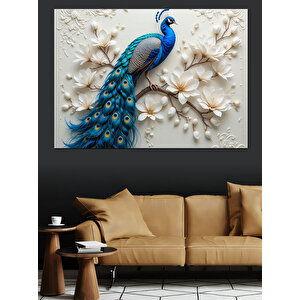 Beyaz Tavus Kuşu Kabartması Dekoratif Kanvas - Mdf Ahşap Tablo 25x35 cm