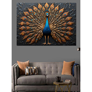Altın Renkli Tavus Kuşu Dekoratif Kanvas - Mdf Ahşap Tablo