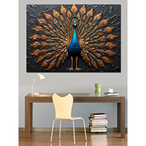 Altın Renkli Tavus Kuşu Dekoratif Kanvas - Mdf Ahşap Tablo