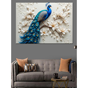 Beyaz Tavus Kuşu Kabartması Dekoratif Kanvas - Mdf Ahşap Tablo 70x100 cm