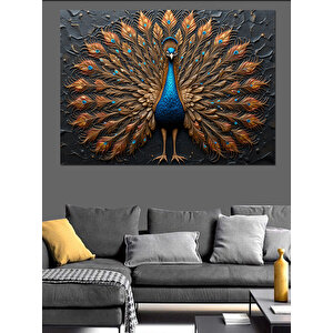Altın Renkli Tavus Kuşu Dekoratif Kanvas - Mdf Ahşap Tablo 100x140 cm