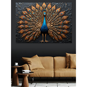 Altın Renkli Tavus Kuşu Dekoratif Kanvas - Mdf Ahşap Tablo 100x140 cm