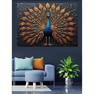 Altın Renkli Tavus Kuşu Dekoratif Kanvas - Mdf Ahşap Tablo 100x140 cm