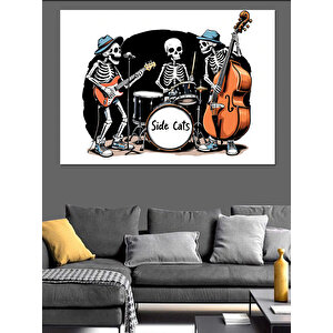 İskelet Müzik Grubu Dekoratif Kanvas - Mdf Ahşap Tablo 70x100 cm