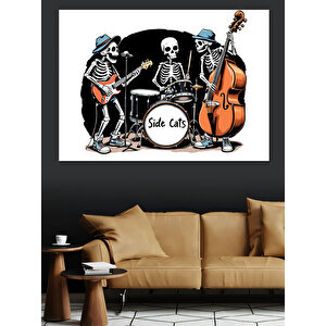 İskelet Müzik Grubu Dekoratif Kanvas - Mdf Ahşap Tablo 70x100 cm