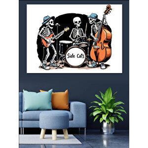 İskelet Müzik Grubu Dekoratif Kanvas - Mdf Ahşap Tablo 70x100 cm