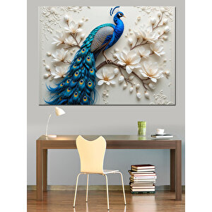 Beyaz Tavus Kuşu Kabartması Dekoratif Kanvas - Mdf Ahşap Tablo