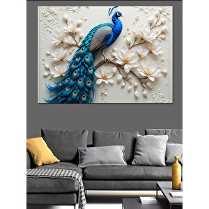 Beyaz Tavus Kuşu Kabartması Dekoratif Kanvas - Mdf Ahşap Tablo