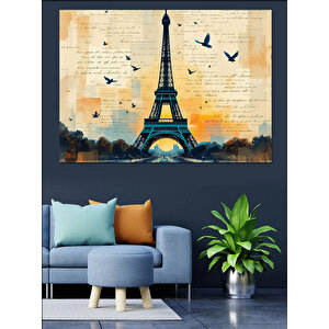 Uçan Kuşlu Eyfel Kulesi Dekoratif Kanvas - Mdf Ahşap Tablo 50x70 cm