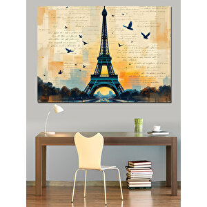 Uçan Kuşlu Eyfel Kulesi Dekoratif Kanvas - Mdf Ahşap Tablo 50x70 cm