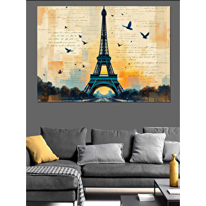 Uçan Kuşlu Eyfel Kulesi Dekoratif Kanvas - Mdf Ahşap Tablo
