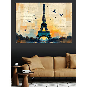 Uçan Kuşlu Eyfel Kulesi Dekoratif Kanvas - Mdf Ahşap Tablo