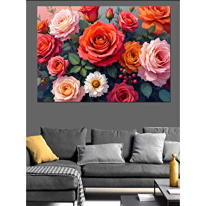 Kırmızı Ve Pembe Güller Dekoratif Kanvas - Mdf Ahşap Tablo 70x100 cm