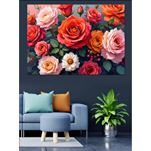 Kırmızı Ve Pembe Güller Dekoratif Kanvas - Mdf Ahşap Tablo 70x100 cm