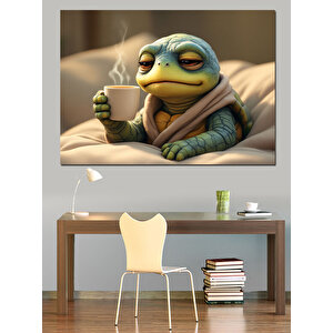Uykulu Kaplubağ Ve Kahve Dekoratif Kanvas - Mdf Ahşap Tablo 50x70 cm