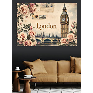 Güller Ve Londra Big Ben Dekoratif Kanvas - Mdf Ahşap Tablo