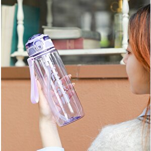 Sport Suluk 550 Ml, Askılı Ve Pipetli, Mor, 20x8 Mor