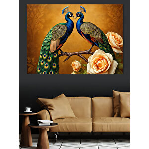 Tavuskuşları Ve Güller Dekoratif Kanvas - Mdf Ahşap Tablo