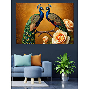 Tavuskuşları Ve Güller Dekoratif Kanvas - Mdf Ahşap Tablo