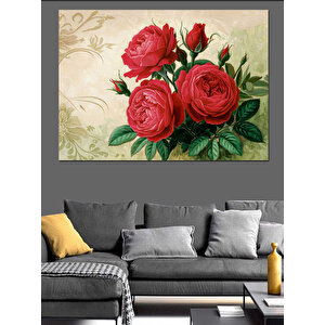 Güller Ve Eski Fon Dekoratif Kanvas - Mdf Ahşap Tablo