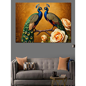 Tavuskuşları Ve Güller Dekoratif Kanvas - Mdf Ahşap Tablo 50x70 cm
