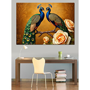 Tavuskuşları Ve Güller Dekoratif Kanvas - Mdf Ahşap Tablo 50x70 cm