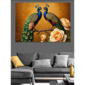Tavuskuşları Ve Güller Dekoratif Kanvas - Mdf Ahşap Tablo 50x70 cm