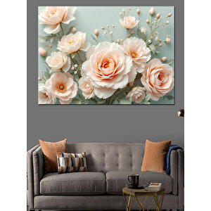 Mavi Fondaki Beyaz Güller Dekoratif Kanvas - Mdf Ahşap Tablo