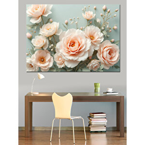Mavi Fondaki Beyaz Güller Dekoratif Kanvas - Mdf Ahşap Tablo 50x70 cm