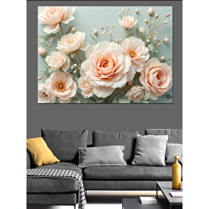 Mavi Fondaki Beyaz Güller Dekoratif Kanvas - Mdf Ahşap Tablo 50x70 cm