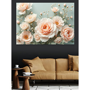 Mavi Fondaki Beyaz Güller Dekoratif Kanvas - Mdf Ahşap Tablo 50x70 cm