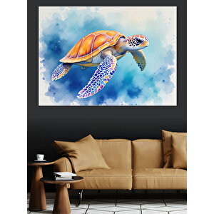 Renkli Desenli Deniz Kaplumbağası Dekoratif Kanvas - Mdf Ahşap Tablo 50x70 cm