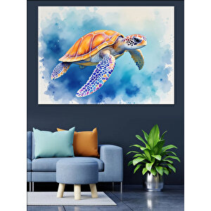 Renkli Desenli Deniz Kaplumbağası Dekoratif Kanvas - Mdf Ahşap Tablo 50x70 cm
