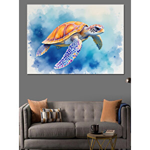Renkli Desenli Deniz Kaplumbağası Dekoratif Kanvas - Mdf Ahşap Tablo 50x70 cm