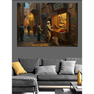 Sokakta Baharat Satıcısı Dekoratif Kanvas - Mdf Ahşap Tablo 35x50 cm
