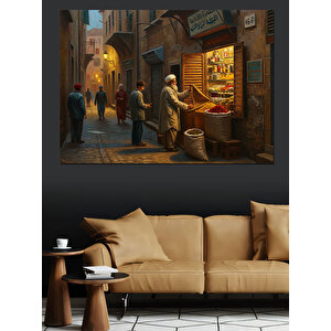 Sokakta Baharat Satıcısı Dekoratif Kanvas - Mdf Ahşap Tablo 35x50 cm
