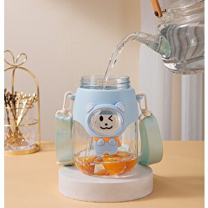 Figürlü Kulplu Suluk 500 Ml, Askılı Ve Pipetli, Mavi, 18x10 Mavi