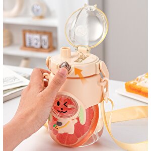 Figürlü Kulplu Suluk 500 Ml, Askılı Ve Pipetli, Mavi, 18x10