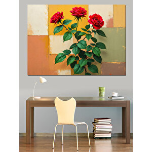 Duvar Önünde Kırmızı Güller Dekoratif Kanvas - Mdf Ahşap Tablo 100x140 cm