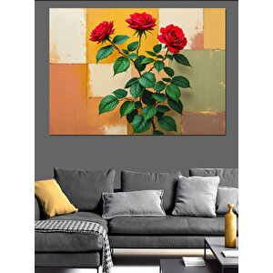Duvar Önünde Kırmızı Güller Dekoratif Kanvas - Mdf Ahşap Tablo 100x140 cm