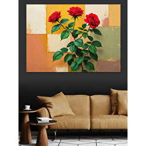 Duvar Önünde Kırmızı Güller Dekoratif Kanvas - Mdf Ahşap Tablo 100x140 cm