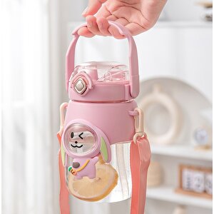 Figürlü Kulplu Suluk 500 Ml, Askılı Ve Pipetli, Sarı, 18x10