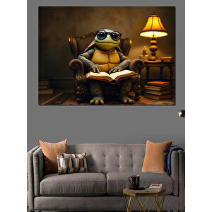 Gözlüklü Şirin Kaplumbağa Dekoratif Kanvas - Mdf Ahşap Tablo 25x35 cm