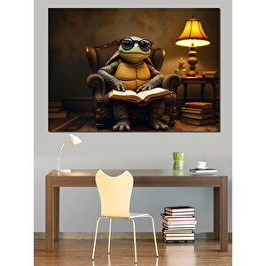 Gözlüklü Şirin Kaplumbağa Dekoratif Kanvas - Mdf Ahşap Tablo 25x35 cm