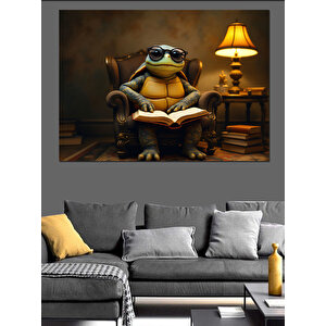 Gözlüklü Şirin Kaplumbağa Dekoratif Kanvas - Mdf Ahşap Tablo 25x35 cm